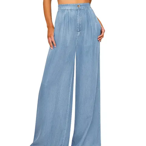 GRAPENT Women's High Waisted Wide Leg Jeans Palazzo Pants Lightweight Summer Beach Flowy Trousers Y2K Tencel Fabric Side Pockets Zipper Closure