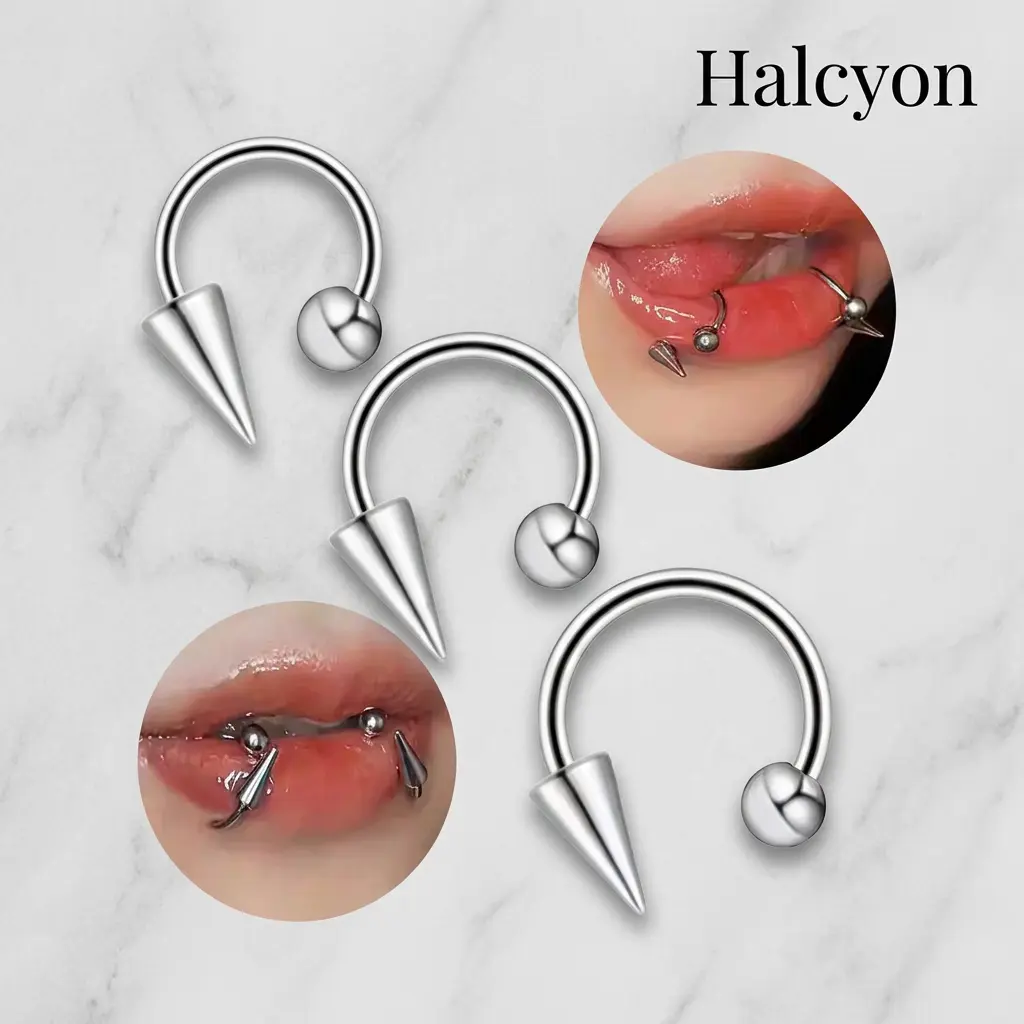 Halcyon 16G C-Type Lip Ring Septum Horseshoe Set, 316L Stainless Steel Ball & Spike Ends, Black Silver Mixed, Hypoallergenic Body Piercing Jewelry