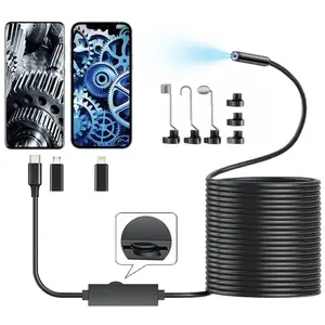 Endoscope Camera with Light, Borescope Tools with 8 Adjustable LED Lights, Endoscope with Semi-Rigid Snake Camera, Inspection Borescope for iOS and Android - 16.4ft Single Lens