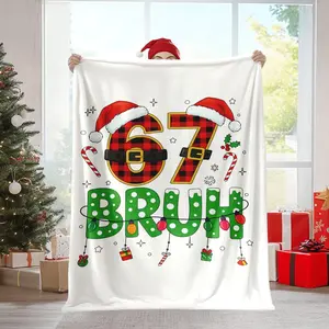Soft Flannel Blanket with 67 Number Print, Cozy Sofa Cover, Holiday Gift, Bedding for All Seasons, Halloween & Christmas Present, Flannel Fleece Blanket