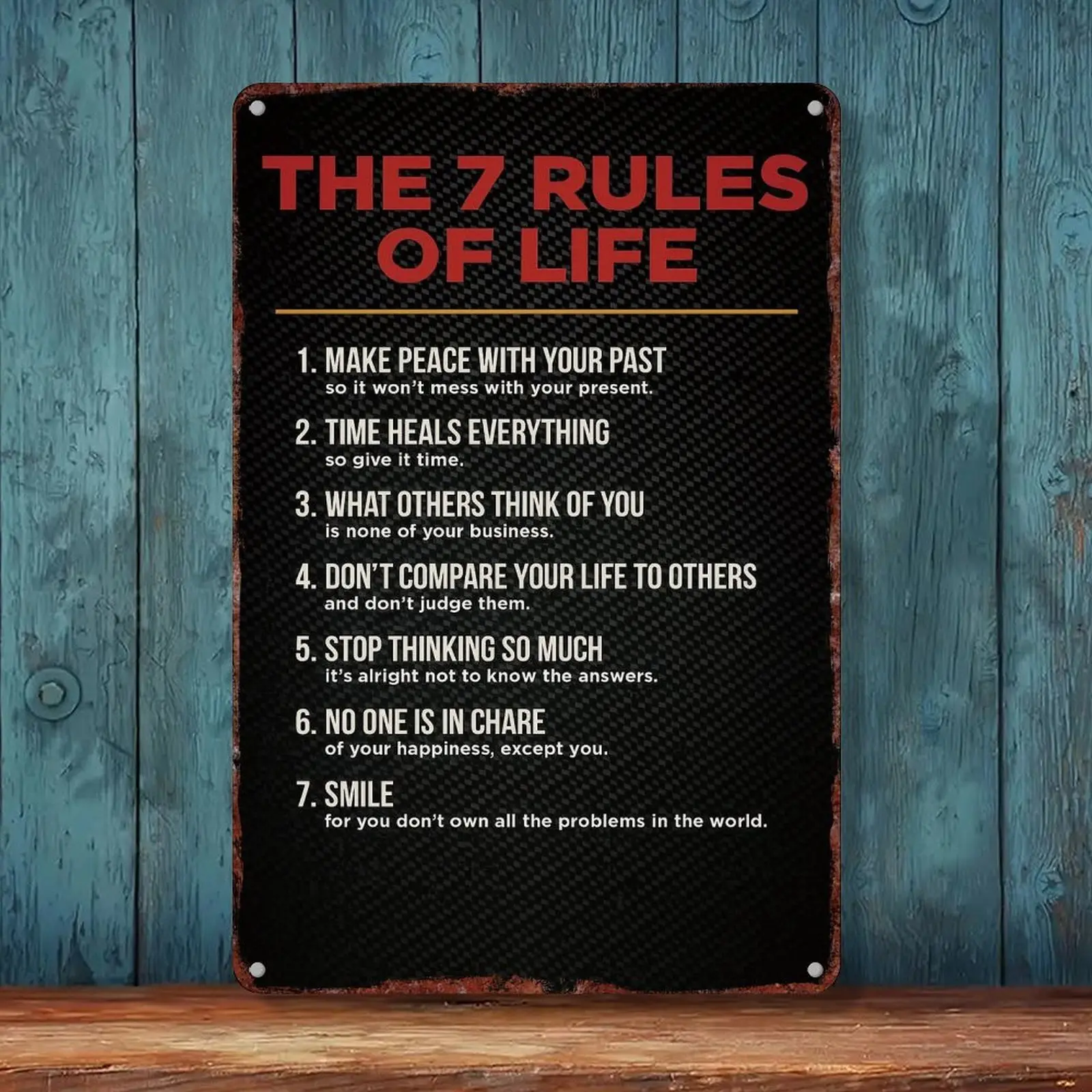8x12 in Aluminium Metal Sign - 7 Rules Of Life Inspirational Quote Wall Decor Plaque for Home Living Room, Office