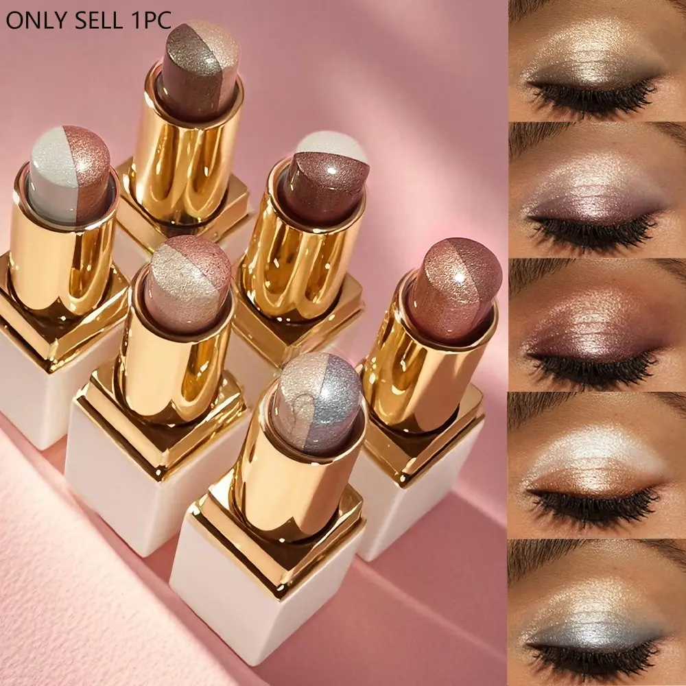 Two-Color Pearlescent Eyeshadow Stick, Naturally Shimmery, Waterproof and Sweat-Resistant, Easy-to-Apply Long-Lasting Eye Makeup, Creamy Eyeshadow Sticks