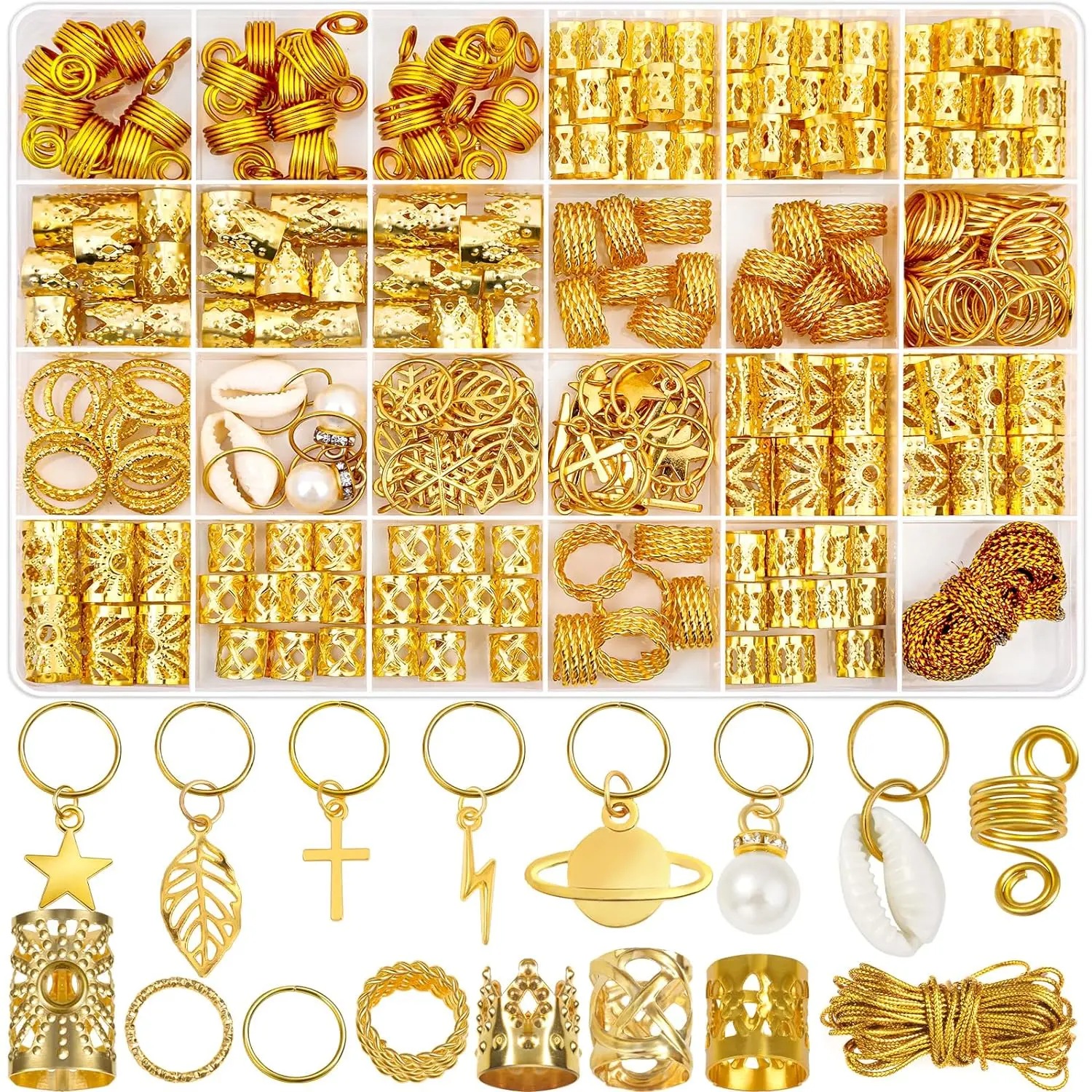 259 count Hair  for Braids, Loc  for Hair Dreadlock, Charm Accessories for Women, Metal  Braids Rings Cuffs Clips for Dreadlock Accessories Clips Rings Extensions Decorations