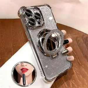 Glitter Ring Camera Lens Protector Phone Case, Shockproof Phone Protective Cover, Phone Accessory Compatible with iPhone 16 Pro Max 15 Pro Max 14 Plus 13 12, Casing