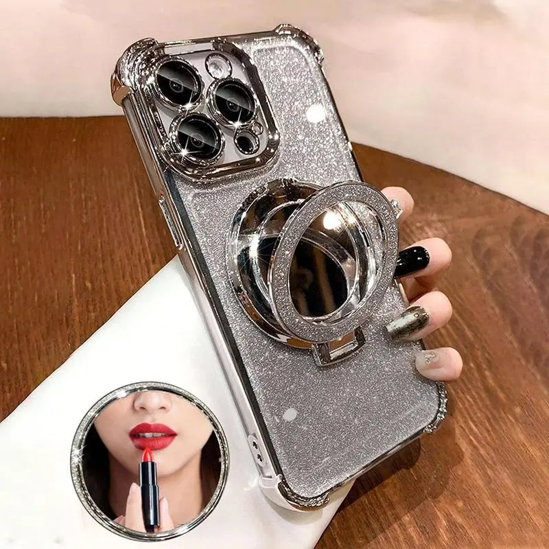 Glitter Ring Camera Lens Protector Phone Case, Shockproof Shell Durable Phone Protective Cover, Shockproof Cellphone Accessory Compatible with iPhone 16 Pro Max 15 Pro Max 14 Plus 13 12, Casing