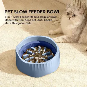 Pet Slow Feeder Bowl 2-in-1 with Non-Slip Feet Anti-Choke Maze Design for Cats Regular Bowl Mode