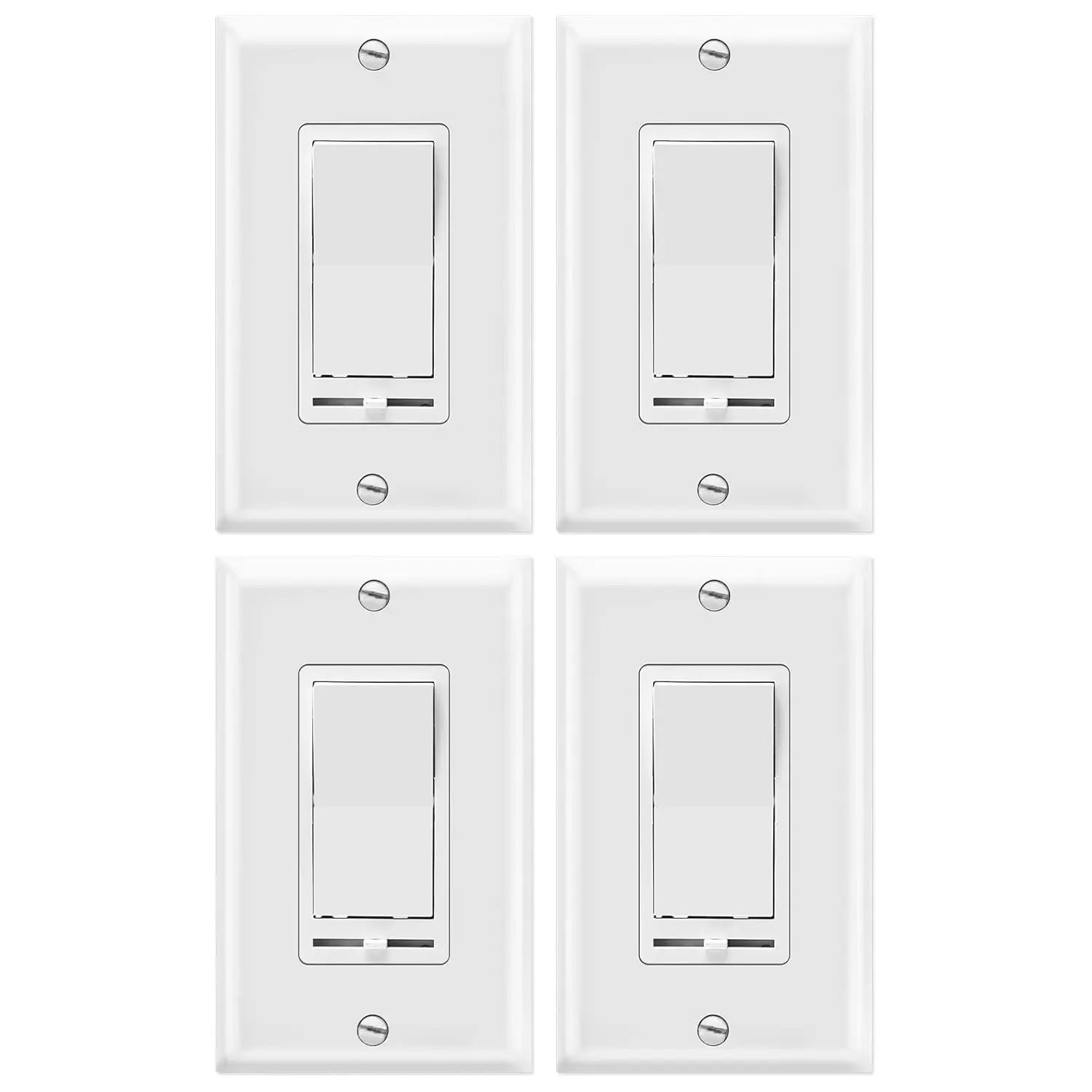 4 Packs Dimmer Light , Single Pole or 3-Way,150W Dimmable LED/CFL Lights, Halogen and Incandescent Bulbs 600W Max, AC120V, Cover Plate Included, White, UL Listed