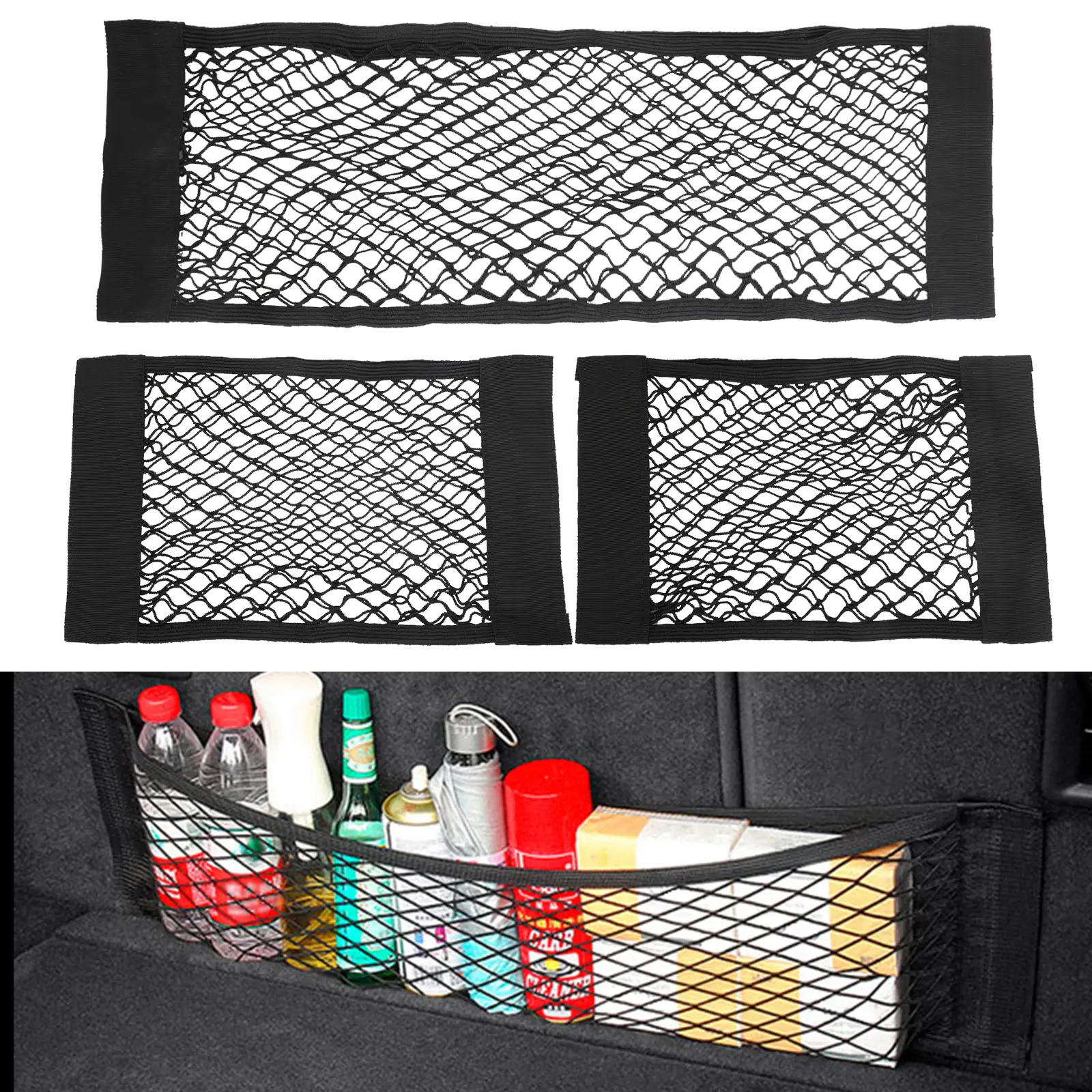 3Pcs Mesh Cargo Net for Car Trunk Storage - multi-functional Wall Sticker Organizer Pouch Bag,Stretchable Mesh Pocket Net,Car truck Accessories Interior Organizer