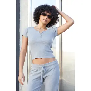 John Galt Women's Light Gray Zelly Short Sleeve Top