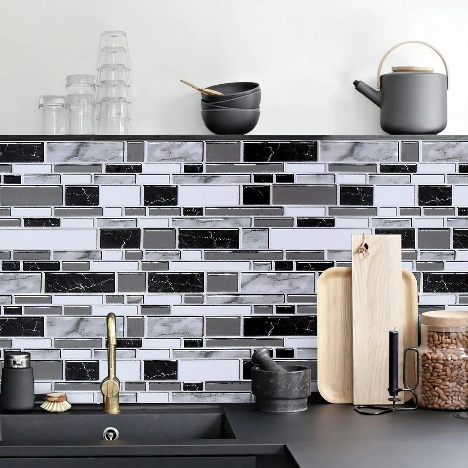 Peel and stick splashback wallpaper for kitchens