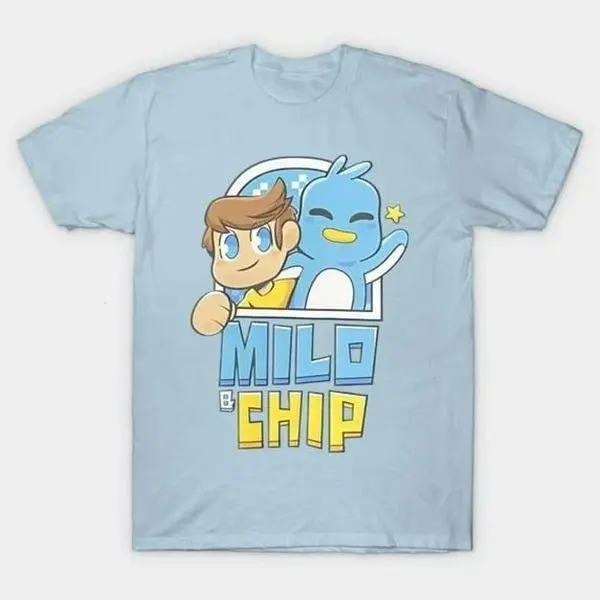 milo and chip merch T-Shirt, vintage 90s, light blue