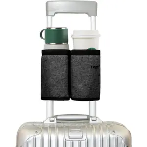 Luggage Travel Cup Holder Free Hand Drink Carrier - Hold Two Coffee Mugs - Fits Roll on Suitcase Handles - Gifts for Flight Attendants Travelers Accessories Carbon Black riemot riemot