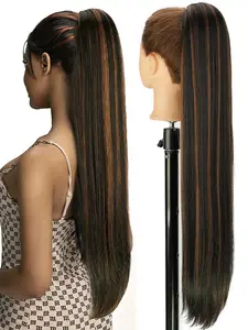 KAIRIYA 30" Elastic Net Drawstring Ponytail for Women, One Piece Long Straight Synthetic Hair Extension, Lightweight Easy Fix Fake Pony, Versatile Fashion Hair Wig for Daily Outfit & Everyday Use