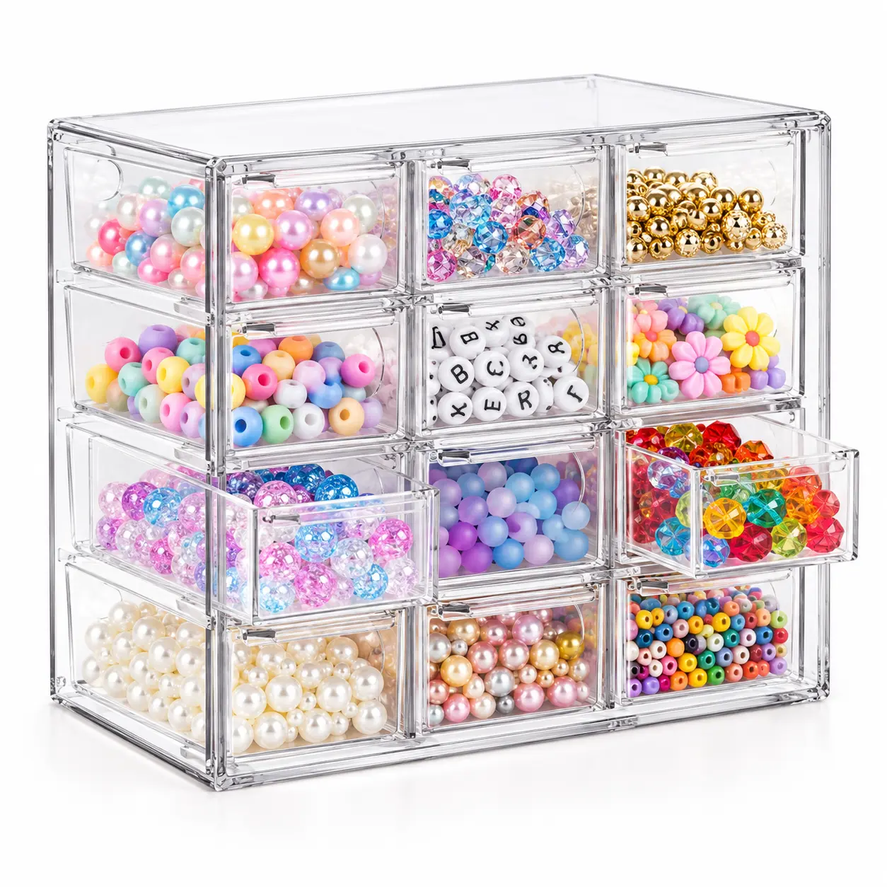 Transparent 12-Compartment Plastic Bead Organizer Box, Acrylic Jewelry Storage Case for DIY Bracelet Making Supplies, Beads, Charms, Craft Accessories & Small Items, Ideal Gift
