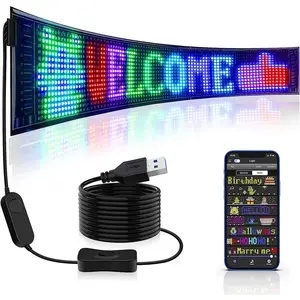 Flexible Car LED Panel with "WELCOME" Display, USB Power Adapter, and Cable for Home Entertainment