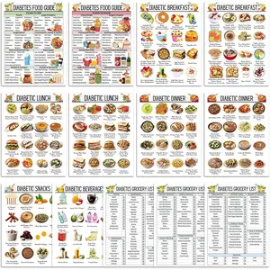 13 Pcs Diabetes Food List Chart & Meal Planner, Diabetic Meal Plan Glycemic Index Food Grocery Chart for Blood Sugar Control