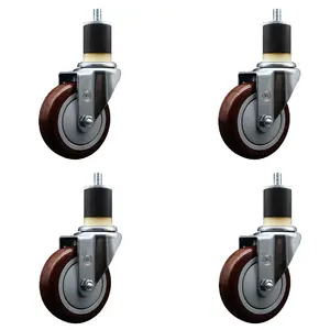 Service Caster SCC-EX20S414-PPUB-MRN-178-4 Polyurethane Swivel Expanding Stem Caster with 4 in. Maroon Wheels & 1.87 in. Stems - Set of 4