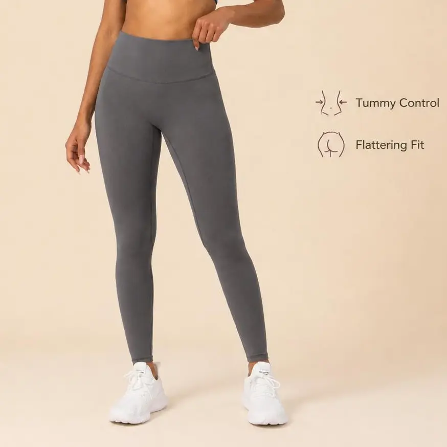 Women's High-Waist Butt-Lifting Gray Yoga Leggings - Soft, Stretchable, Breathable Sports Bottoms for Gym, Running