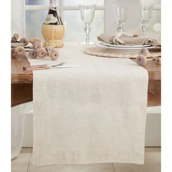 16x90 in Natural Fabric Casual Rectangular Table Runner - Ideal for Everyday Meals, Tabletop Decor
