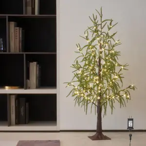 Lighted Christmas Norfolk Pine Tree 180 LED Fairy Lights 4FT Plug in, Faux Pine Tree Lights for Indoor Outdoor  Holiday Decoration