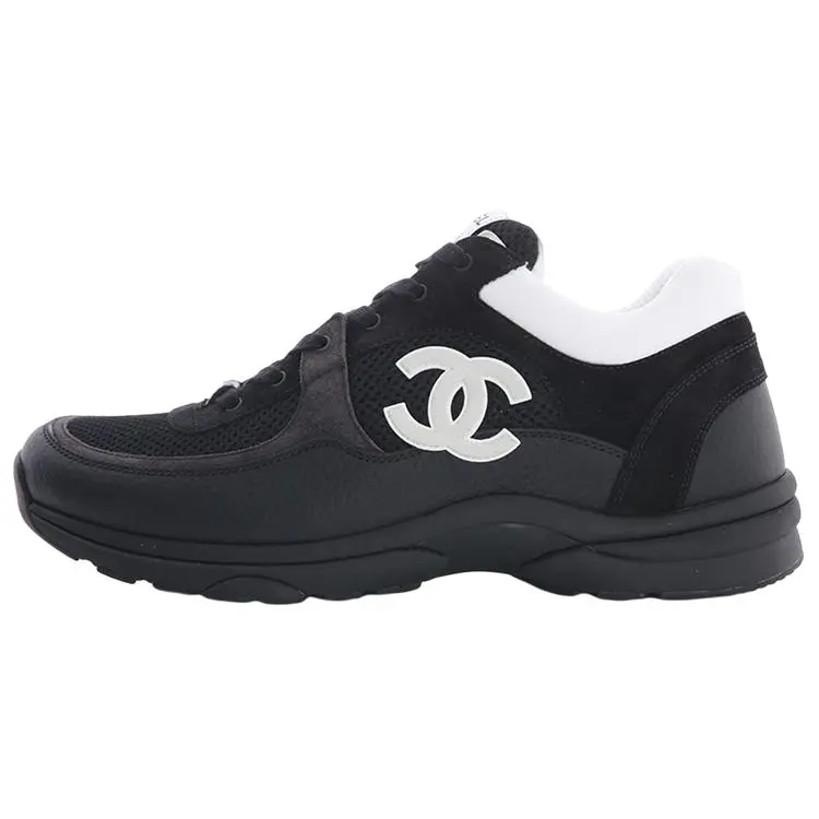 CHANEL Men's Closed Mesh Leather Low-Top Casual Trainers - Round Toe, Lace-Up Design, Breathable, Lightweight Footwear, Casual Trainer for Daily Wear