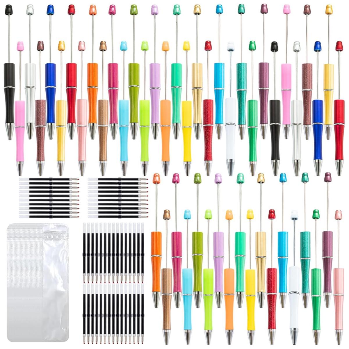Plastic Beadable Pens Assorted Bead Pens for DIY PPL Gift with Shaft Black Ink Pieces High-Quality Plastic Metal Beaded Rod Perfect Party Favors