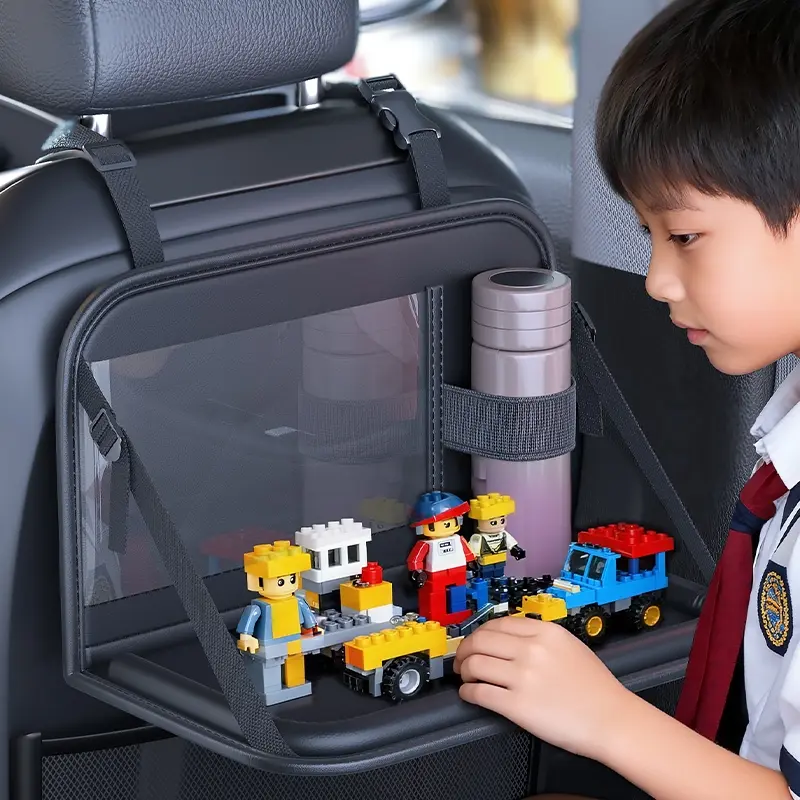 Car Back Seat Table with Storage for Kids, Foldable & Adjustable Angle, Spill-Proof Edges, Fits Most Vehicles, Ideal for Travel