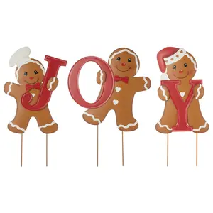 Glitzhome Metal JOY Gingerbread Man Yard Stake
