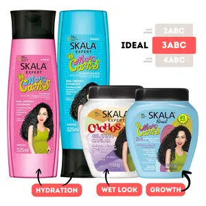 Skala Curly Hair Products 3-Pack Expert Haircare Routine: Mais Cachos Gelatina Treatment Mask + Shampoo and Conditioner Super Cream