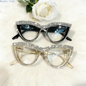 2-Pack Sparkly Rhinestone Cat Eye Glasses for Women, Diamond-Encrusted Aesthetic Anti-Blue Light Frames, Trendy Y2K Glam Fashion Eyewear for Parties, Gifting & Daily Wear Accessories