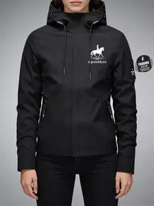 Women's Hooded Jacket Coat, Outerwear, Womenswear, Equestrian Knight Print, Casual Sporty Daily Top, Comfortable Fashion Design, Long Sleeve Fitted Silhouette Style