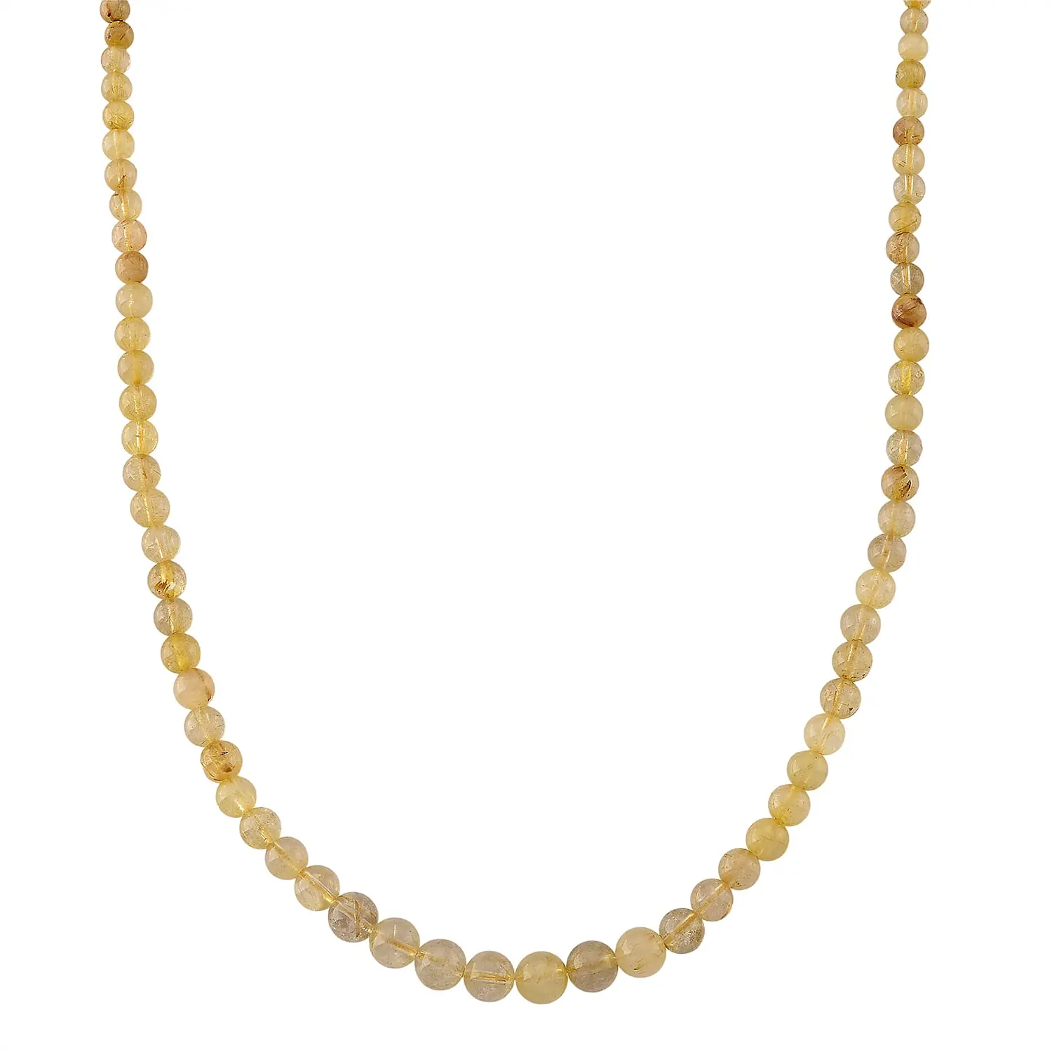 Golden Rutilated Quartz Beaded Necklace (18-20 Inches) in Stainless Steel 130.00 ctw
