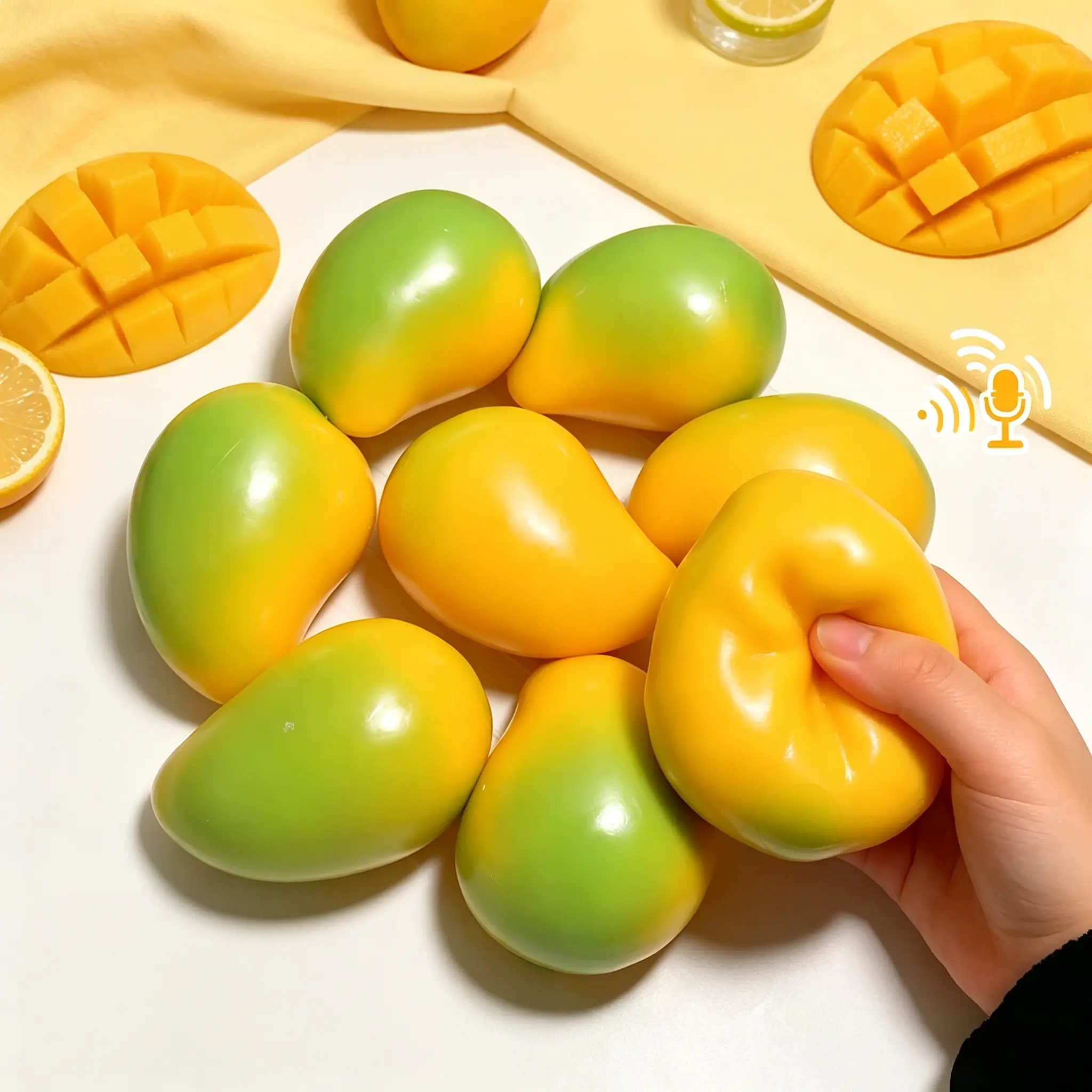 [Color Chaging ASMR Mango Squishy] Slight Crunchy Fruit Squishies Toy Relaxing Stress Relief