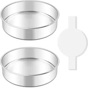 8 Inch Round Cake Pan Set of 2, Stainless Steel Baking Pans with 60 count  Paper, Metal Circle Layer Cake Tins for Birthday Christmas Party, Oven & Dishwasher Safe