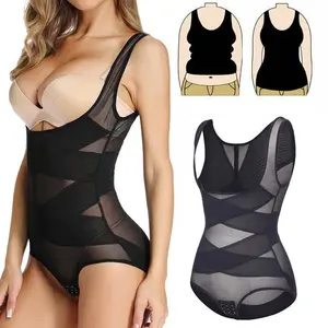 Women Mesh Shapewear Bodysuit Tummy Control  Faja Body Shaper Waist Trainer Bodysuit Butt Lifter Underwear