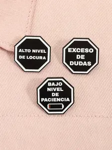 3-Piece Spanish Quote Enamel Brooch Set, High-Level Patience & Madness, Over-The-Top Suspicion Alloy Pin, Backpack Badge Jewelry Accessory