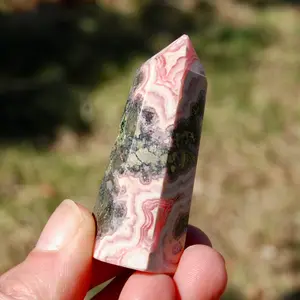 2.5in 63g Genuine Rhodochrosite Pyrite Gemstone Tower, Healing Crystals Lucky Love Manifestation, Argentina