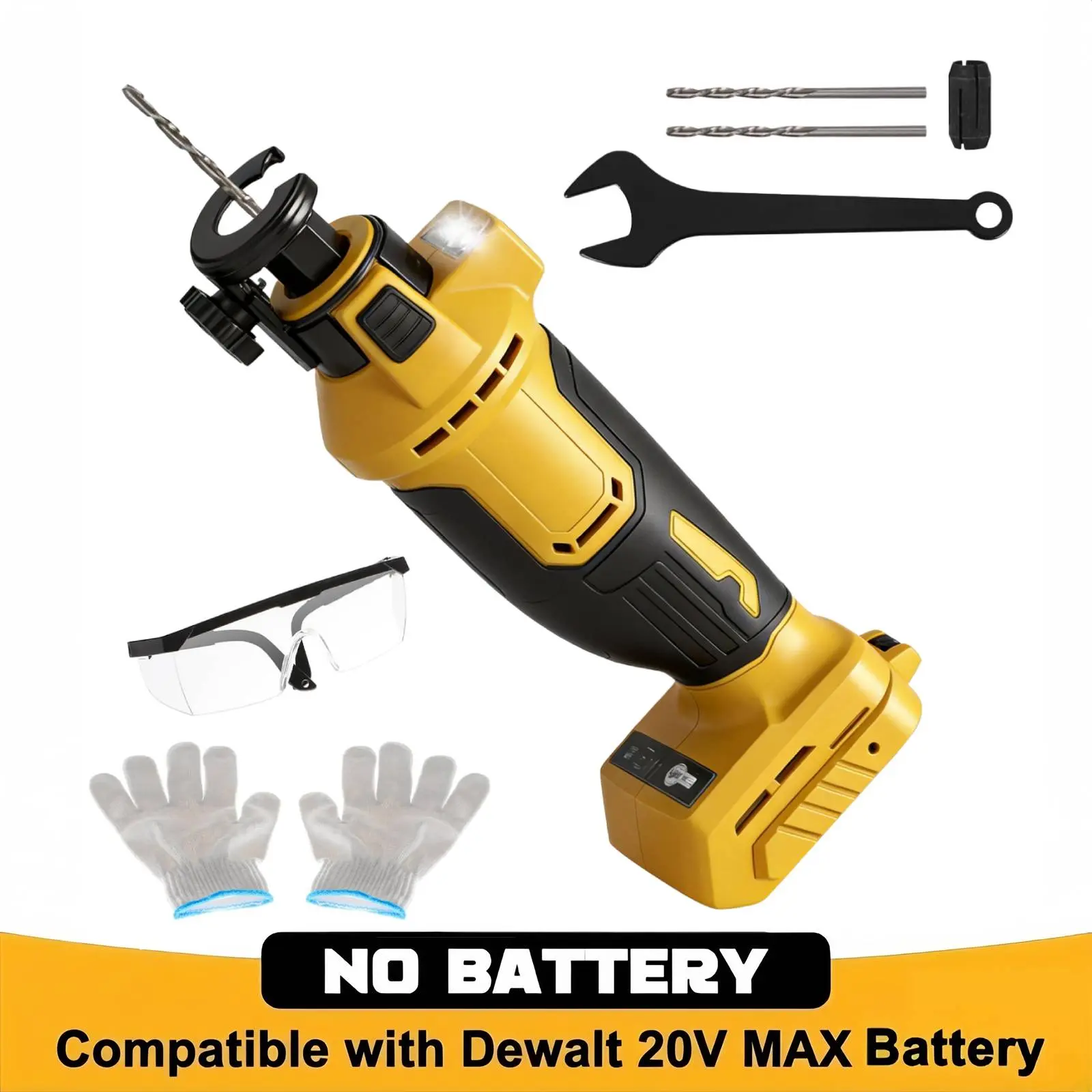Brushless Cordless Drywall Cut-Out Tool Compatible with DeWalt 20V MAX Battery – 3-Speed Variable Speed up to 30,000 RPM, Includes Safety Glasses, Work Gloves (Tool Only)