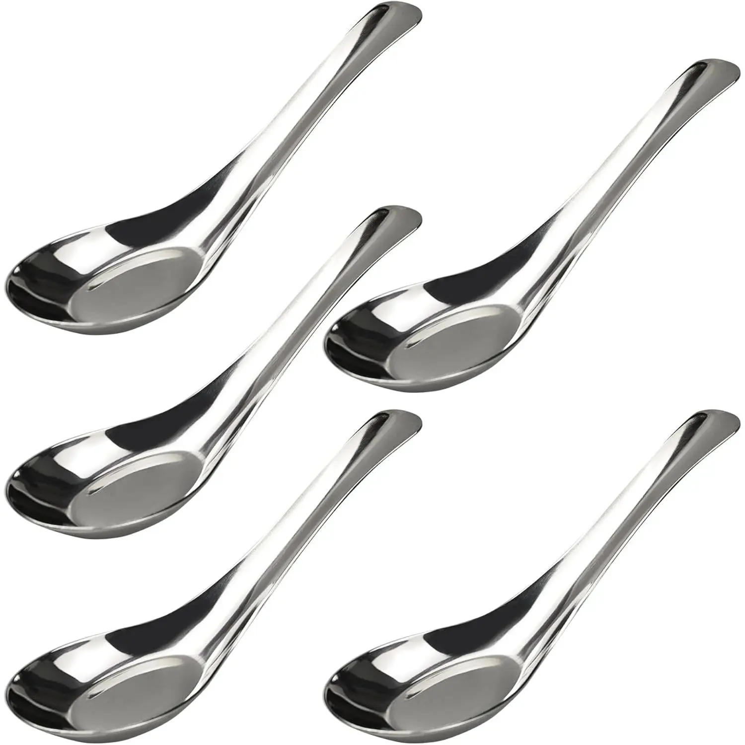 5 count 6" Stainless Steel Soup Spoons, Mirror Polished Long Handle Ramen Spoons for Bouillon Dessert Cereal Wonton Thai Miso Udon
