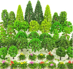 60 Pieces Model Trees 1.36-6 inch Mixed Model Tree Train Scenery Architecture Trees Fake Trees for DIY Crafts, Building Model, Scenery Landscape Natural Green