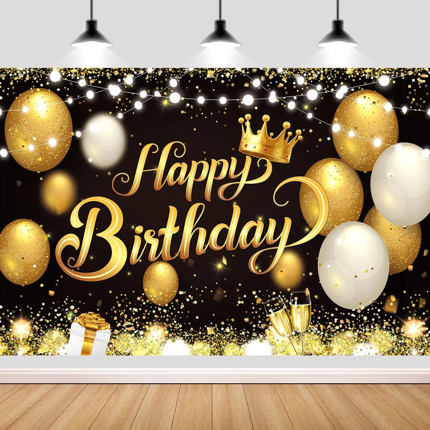 180x120 cm Black  Happy Birthday Party Backdrops Cloth 71x47 in. Glitter Black  Happy Birthday Photography Backgrounds Banners Black  Happy Birthday Sign Decorations for Men Women