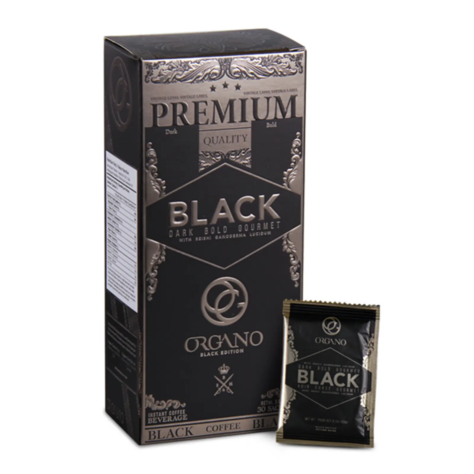 ORGANO Gold Gourmet Black Coffee | Medium Dark Roast Arabica & Robusta Blend with Ganoderma Lucidum | Amino Acids | Gluten Free | 30 Sachets