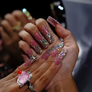 WIPUP A24/M24 Spring Luxe Acrylic Press Nails Long SQUARE(LENGTH:2.2'')10 PCS Handmade Fake Nails Long-lasting Nail Art Press Nails Handmade Nail