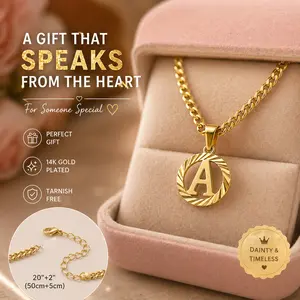A Initial Necklace for Women, 14K Gold Plated Letter Pendant, Gift for Her, Adjustable Chain