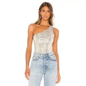 superdown Remi One Shoulder Bodysuit in White Multi
