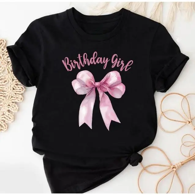 100% Cotton Birthday Girl Pink Coquette Bow T-shirt, Birthday Girl Shirt, Pink Bow Birthday Gift, Coquette Bow Tee, Birthday Party Shirt, Soft Girl B-day Tee - Adult Size