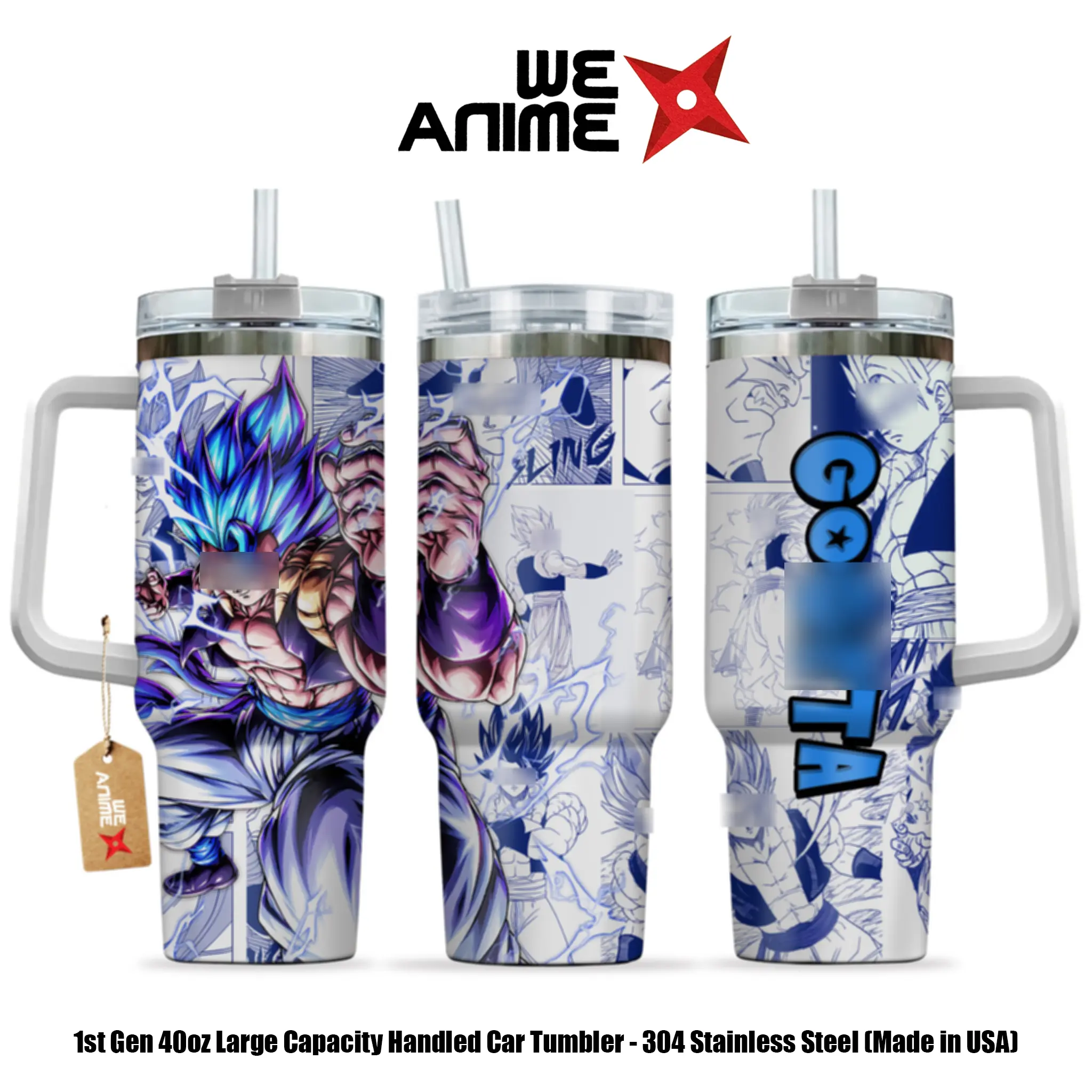 WEXANIME G0geta Ultimate Fusion Warrior Personalized 20oz/40oz Stainless Steel Tumbler with Handle, Double-Wall Vacuum-Insulated Travel Mug, Leak-Resistant Coffee Cup, Reusable Drinkware, Gift for AnimeFans