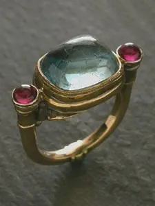 Vintage Palace Style Boho Aesthetic Geometric Zircon Ring, Retro Women's Party Design, Versatile Aged Look, Unique Fashion Accessory, Artificial Zircon Ring