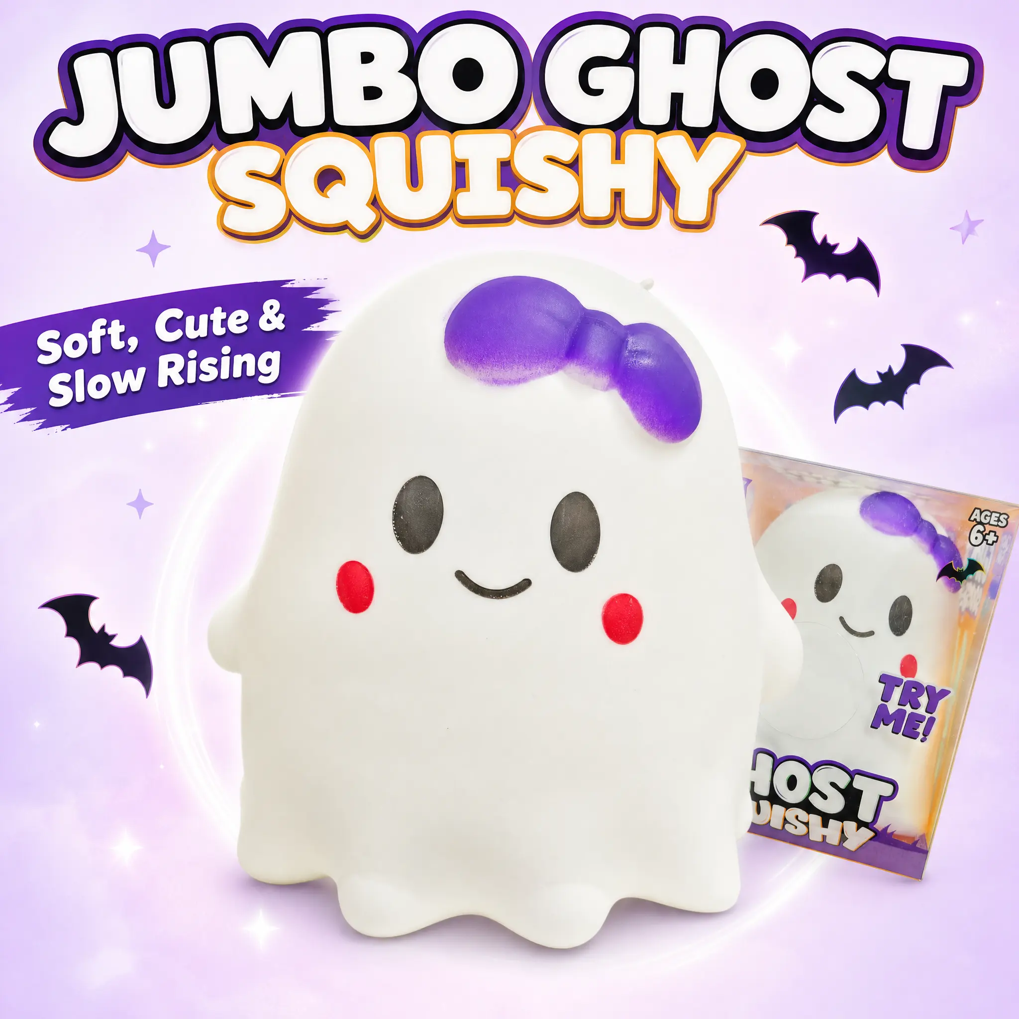 Jumbo Ghost Squishy Toy, Shaving Cream Filled Fast Rebound Stress Relief Squeeze Sensory Fidget Toy, Kawaii Desk Gift for Kids and Adults, DIY Handmade Doll