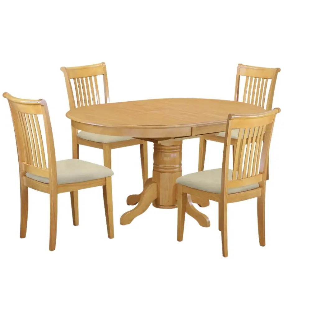 Traditional Round Oak Solid Wood 5-Pieces Breakfast Nook Table Set with Pedestal Base, 4-Seat Kitchen Chairs, Four Seats, Solid Oak